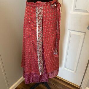 Earthbound Trading Co Red Purple Floral Wrap Skirt Layered Long Women size M
